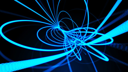 Abstract 3D big data visualization. Cybernetic machine, mechanism. Complexity and data flood of modern digital age. 3D rendering.