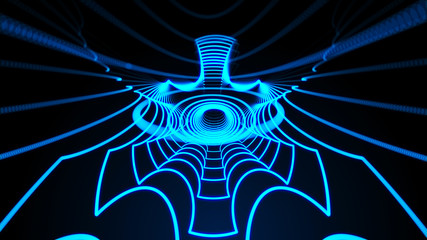 Abstract 3D big data visualization. Cybernetic machine, mechanism. Complexity and data flood of modern digital age. 3D rendering.