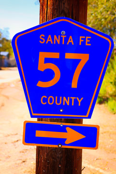 Santa Fe 57 County road marker in Los Cerrillos, NM