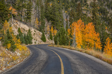 Fototapeta premium Windy road through Nevada mountains in Autumn.