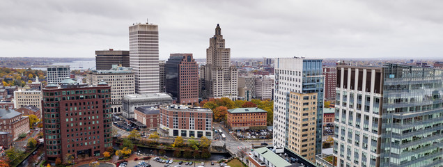 Aerial View Over Providence Rhode Island State Capital City