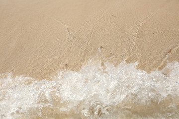 grunge background with copy space for text or image footprints in the sand. Summer concept background - Sea or Ocean Beach Wallpaper, postcard