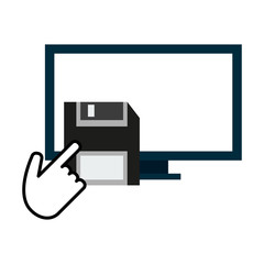 computer with diskette and cursor