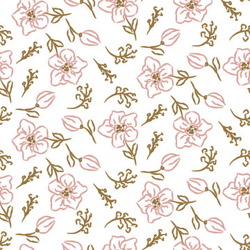 Flowers seamless pattern. Hand drawn style tender pink and white texture. © Tapkimonkey