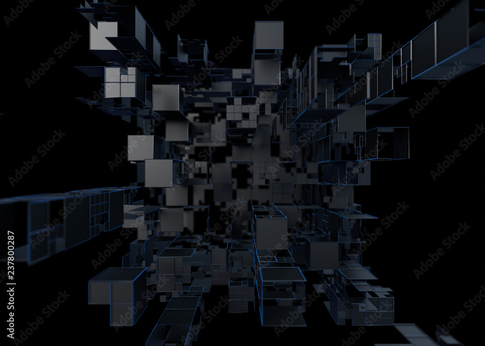 Poster abstract 3d rendering of a modern shape from cubes, geometric background design