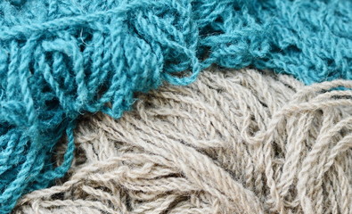 Color yarn for knitting, knitting wool balls . Beautiful yarn knitting background. Close up of multi colored kitting yarn.