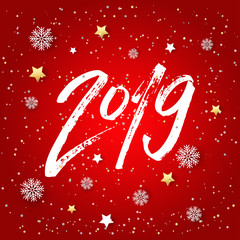 Hand drawn signs lettering 2019 for Happy New Year greetings cards,banners.Vector illustration