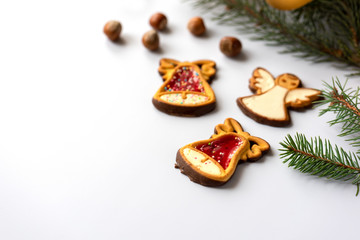 Christmas Gingerbread with decoration on white background