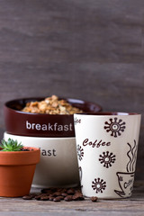 Coffee and with muesli  for breakfast.