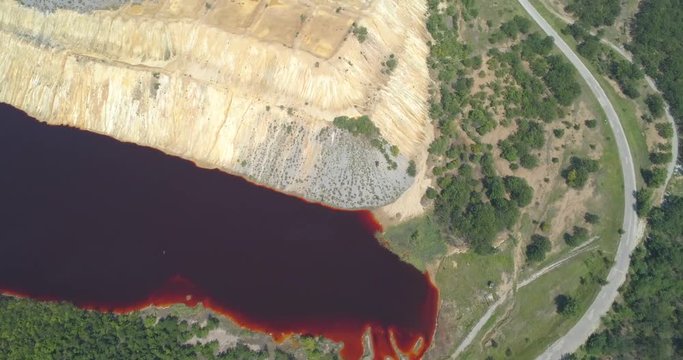 Aerial view of a mining waste disposal and the ecological damage
