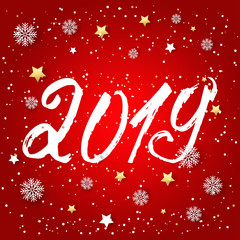 Hand drawn signs lettering 2019 for Happy New Year greetings cards,banners.Vector illustration