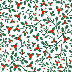 Merry Christmas and Happy New Year winter seamless pattern with holidays objects. Vector illustration