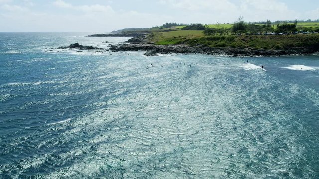 Aerial view of surfers at Hookipa Beach Maui