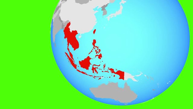Closing in on ASEAN memeber states on simple globe. 3D illustration.