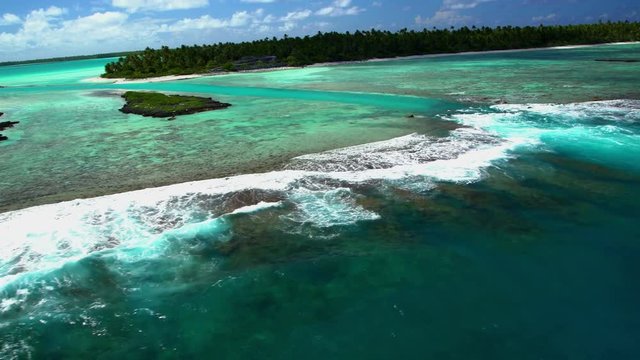 Aerial of Tupai Heart Island coral reef atoll in the South Pacific Ocean