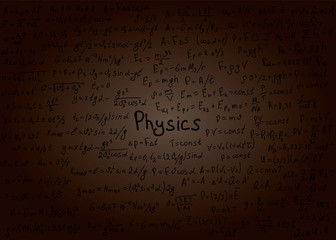Physics formulas drawn by hand on the black chalkboard for the background. Vector illustration.