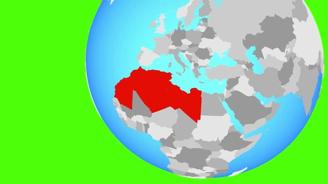 Closing in on Maghreb region on simple globe. 3D illustration.