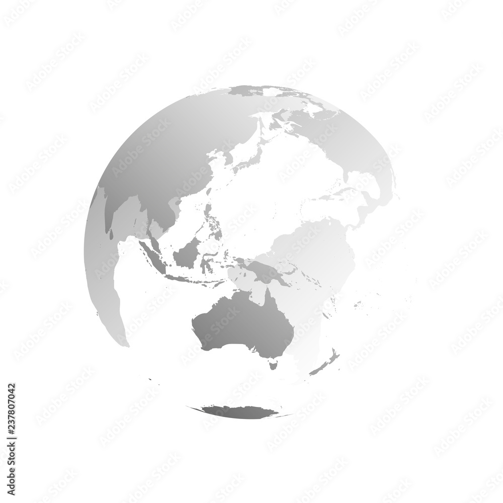 Sticker 3d planet earth globe. transparent sphere with grey land silhouettes. focused on australia and ocean - Stickers