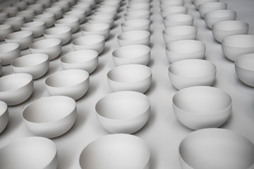 Abstract white background. Sucker close up. Pattern of plastic cups.