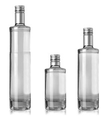 The Beautiful Clear Bottles with clear liquid on white