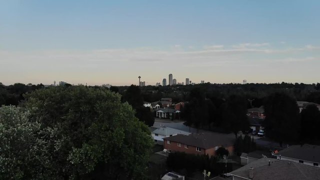 Drone shot of the niagara falls skyline
