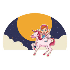 Girl on unicorn cartoon