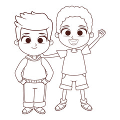 Happy kids cartoon in black and white