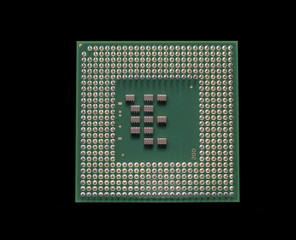 Laptop computer processor neddle side on the black background isolated