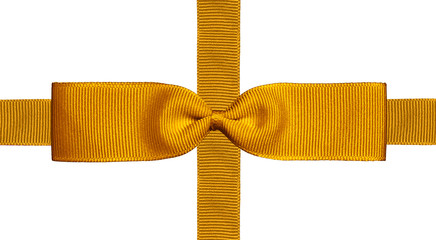 A gold ribbon and bow for a gift isolated on a white background