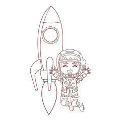 astronaut girl jumping rocket black and white