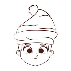 Boy with winter hat cartoon in black and white