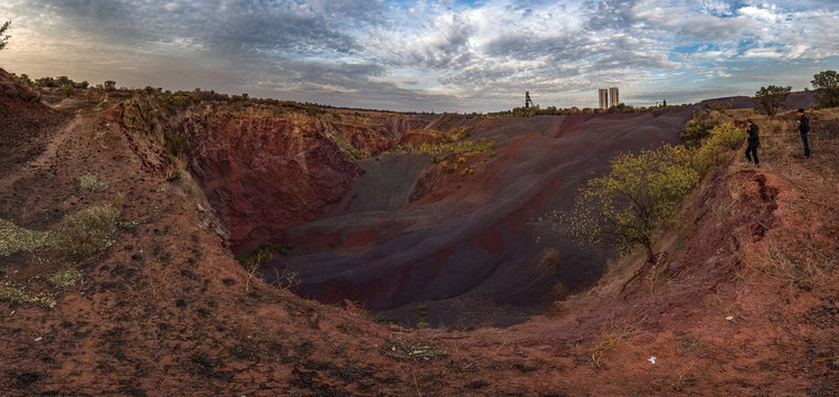 An ground breed collapse. sinkholes in Krivoy Rog, Ukraine.  Ukrainian metallurgy activity. Crumble breed