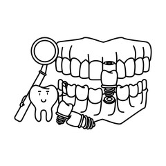 cartoon dental care tooth black and white