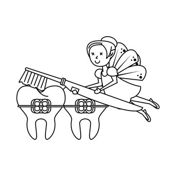 cartoon fairy dental care black and white