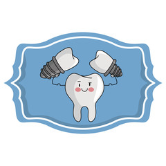 dental care cartoon over label frame
