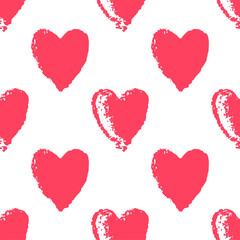 Seamless pattern with hand drawn red hearts. Valentine's day background.
