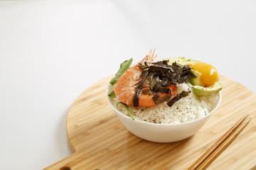 Shrimp Sashimi Rice Poke bowl food