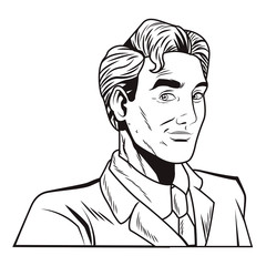 pop art businessman cartoon in black and white