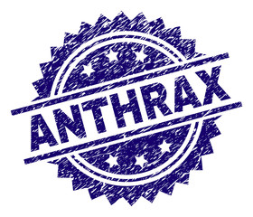 ANTHRAX stamp seal watermark with distress style. Blue vector rubber print of ANTHRAX label with unclean texture.