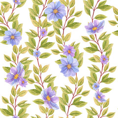 Fototapeta premium seamless watercolor background mix colorful floral flower and leaves used for background texture, wrapping paper, textile or wallpaper design.