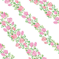 seamless watercolor background pink floral flower and leaves  used for background texture, wrapping paper, textile or wallpaper design