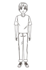 young man body cartoon in black and white