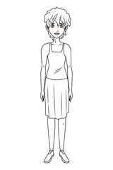 young woman body cartoon in black and white