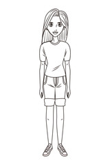 young woman body cartoon in black and white