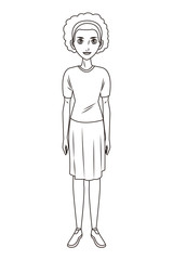 young woman body cartoon in black and white