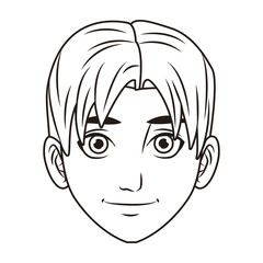 young man face cartoon in black and white