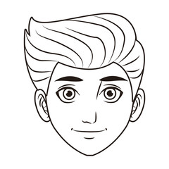 young man face cartoon in black and white