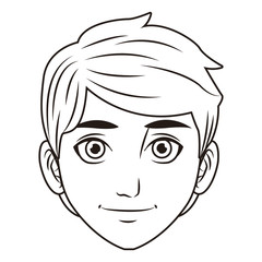 young man face cartoon in black and white