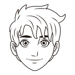 young man face cartoon in black and white