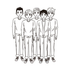 friends young mens cartoon in black and white